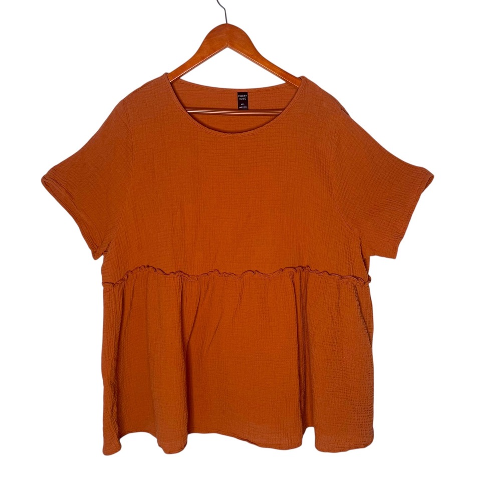 Plus‎ Size Crinkle Gauze Babydoll Top 4XL Peplum Ruffle Hem Blouse Boxy Tunic